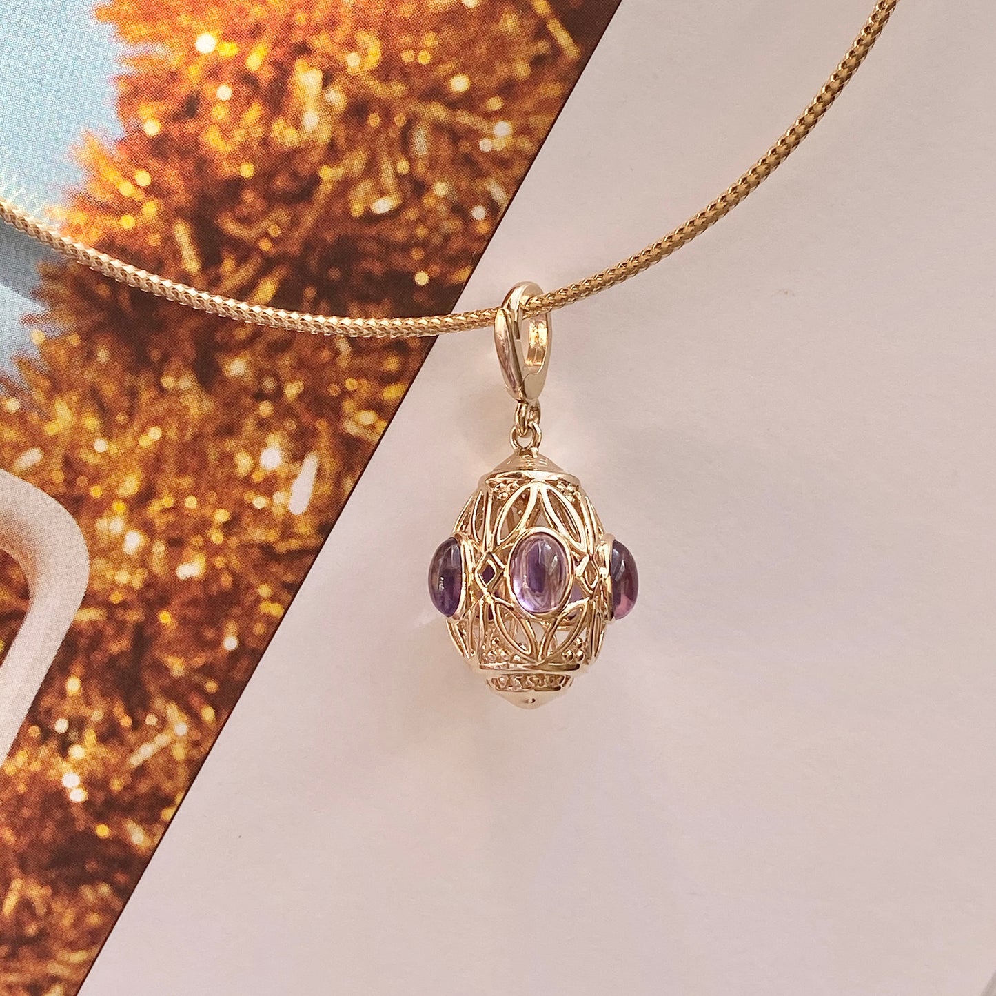 14KT Yellow Gold Filigree Amethyst Teardrop Omega Pendant Clip, 14KT Yellow Gold Filigree Amethyst Teardrop Omega Pendant Clip - Legacy Saint Jewelry
