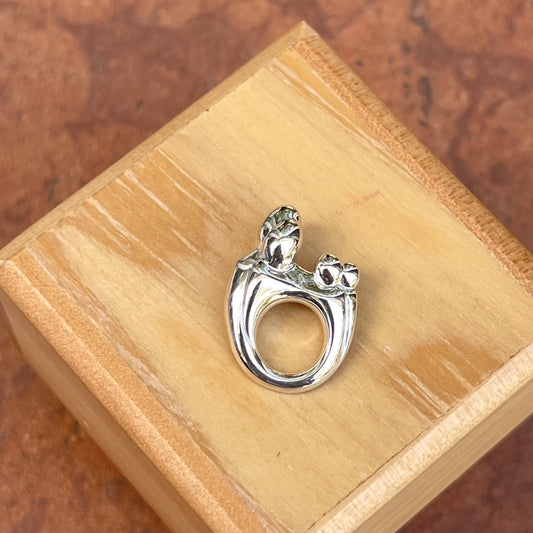 Sterling Silver Mom + Twin Babies Open Circle Pendant