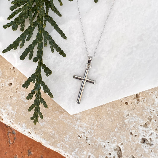 10KT White Gold Cross Plain Pendant Chain Necklace, 10KT White Gold Cross Plain Pendant Chain Necklace - Legacy Saint Jewelry