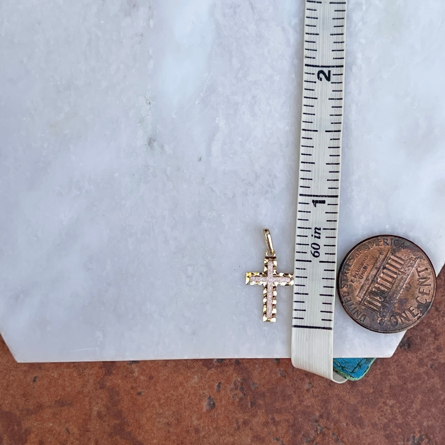 14KT Rose Gold + Yellow Gold Diamond-Cut Cross Pendant Charm