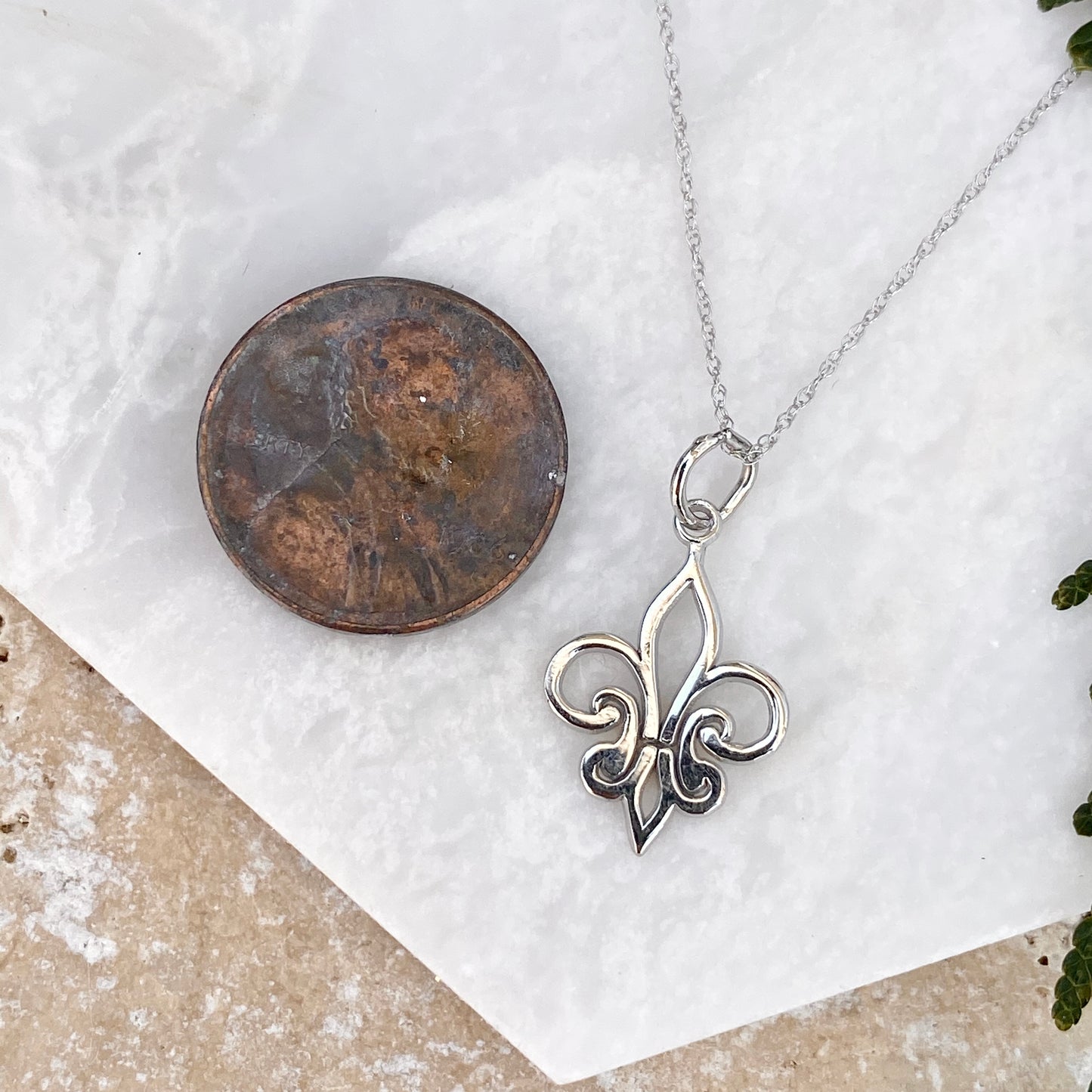 14KT White Gold Fleur de Lis Pendant Necklace, 14KT White Gold Fleur de Lis Pendant Necklace - Legacy Saint Jewelry