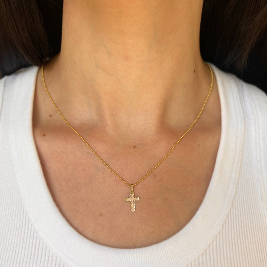 14KT Rose Gold + Yellow Gold Diamond-Cut Cross Pendant Charm