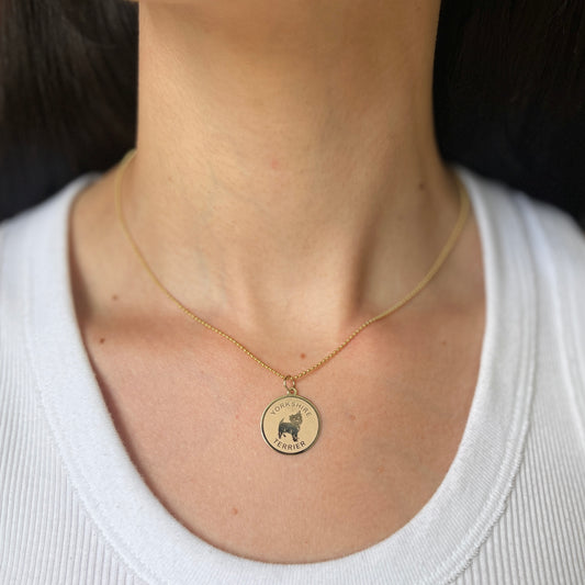 14KT Yellow Gold Yorkshire Terrier Disc Pendant Charm