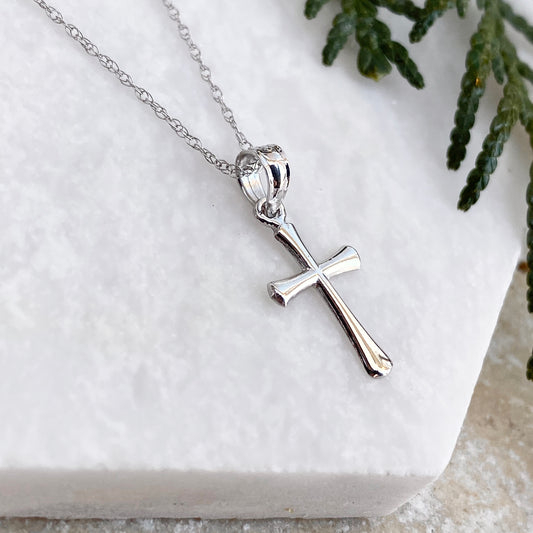 14KT White Gold Beveled Cross Pendant Necklace, 14KT White Gold Beveled Cross Pendant Necklace - Legacy Saint Jewelry