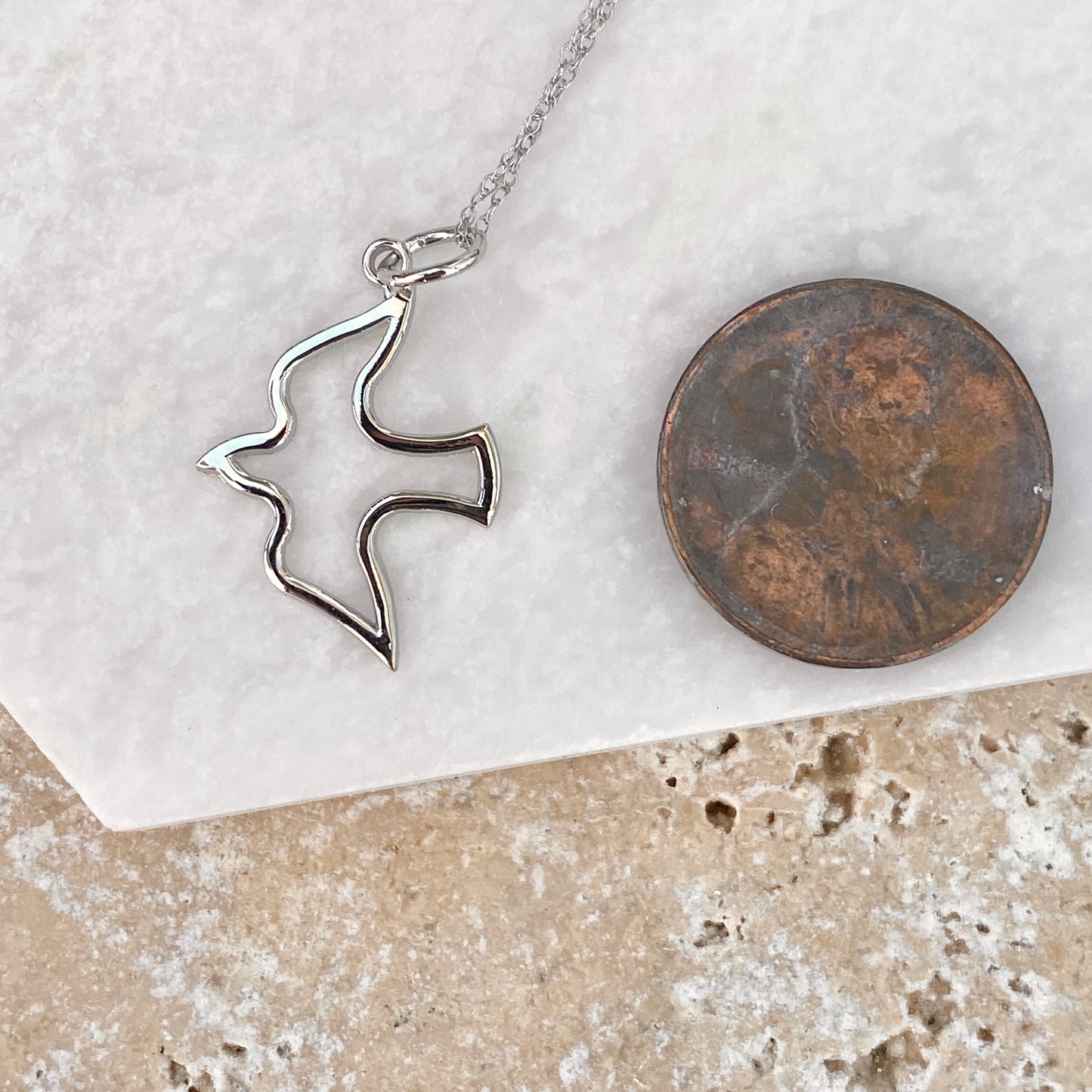 14KT White Gold Cut-Out Dove Pendant Necklace, 14KT White Gold Cut-Out Dove Pendant Necklace - Legacy Saint Jewelry