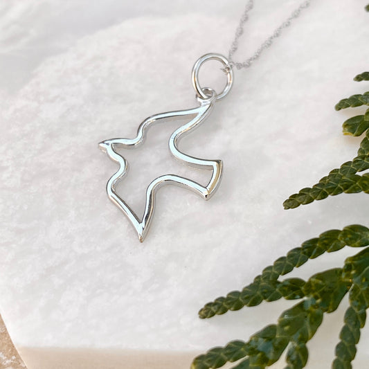 14KT White Gold Cut-Out Dove Pendant Necklace, 14KT White Gold Cut-Out Dove Pendant Necklace - Legacy Saint Jewelry
