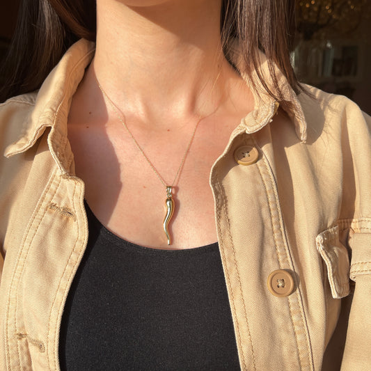 10KT Yellow Gold Polished Corno Italian Horn Pendant 43mm