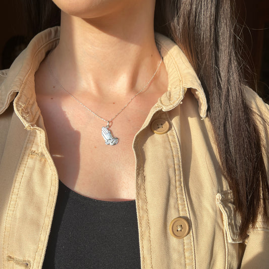 Sterling Silver Praying Hands Pendant Charm