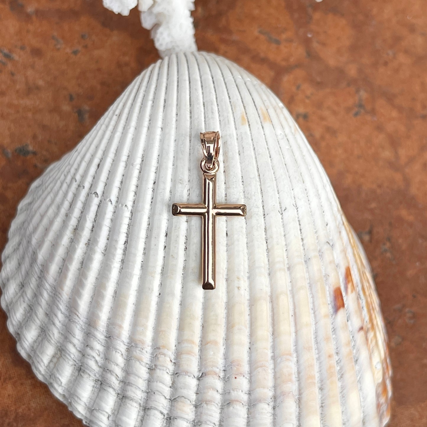 14KT Rose Gold Simple Cross Pendant Charm 25mm