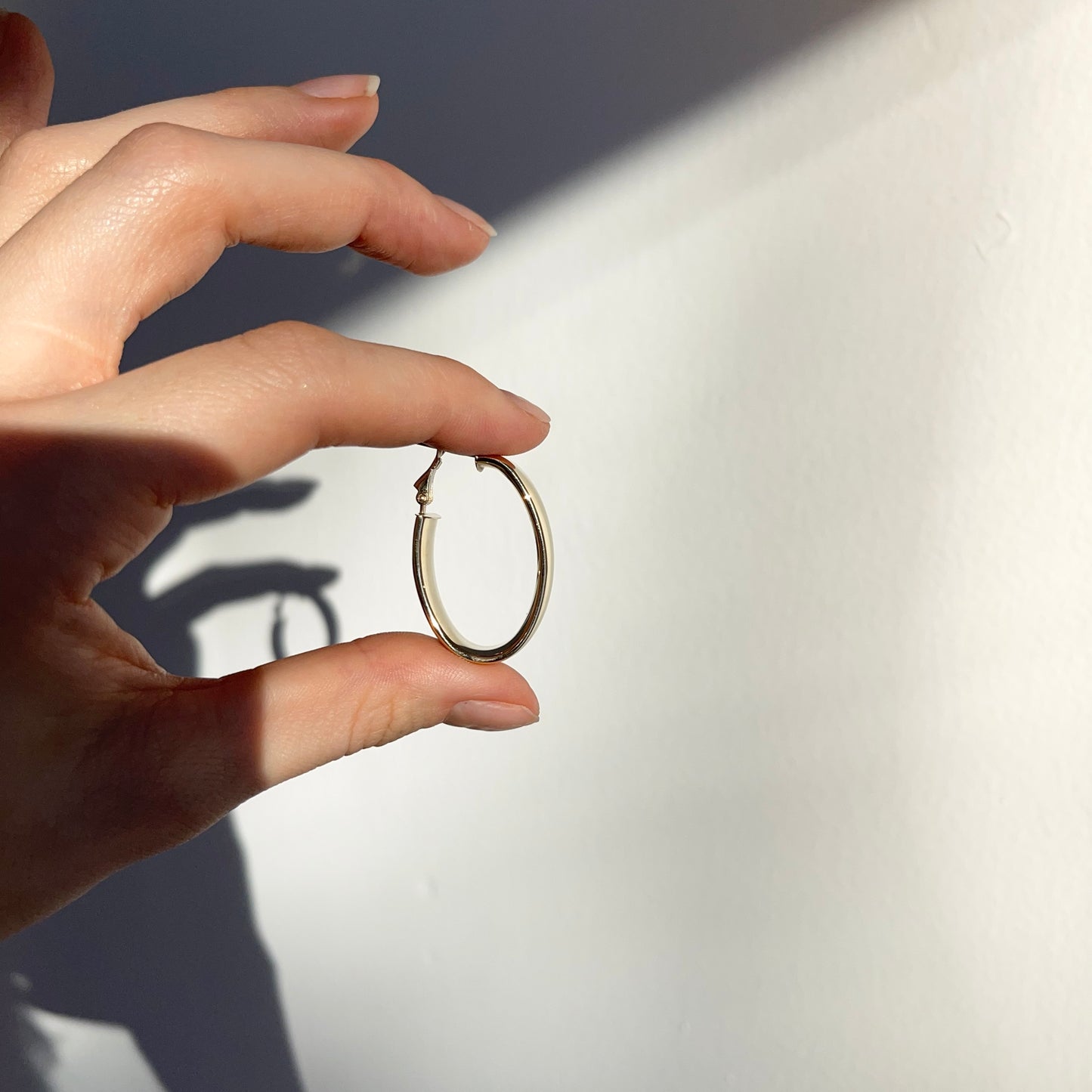 14KT Yellow Gold Thick Oval Omega Back Hoop Earrings 34mm