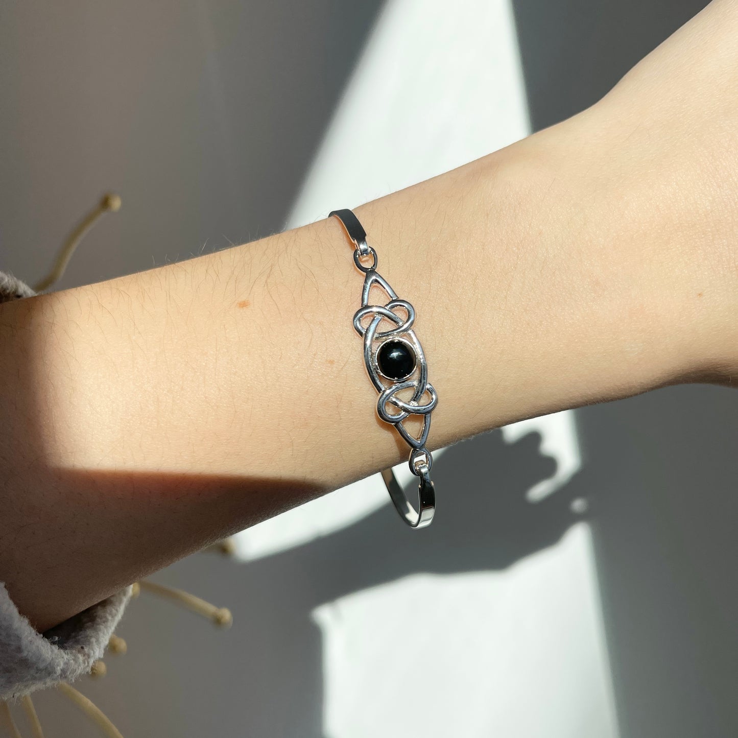 Sterling Silver celtic Weave Onyx Bangle Bracelet