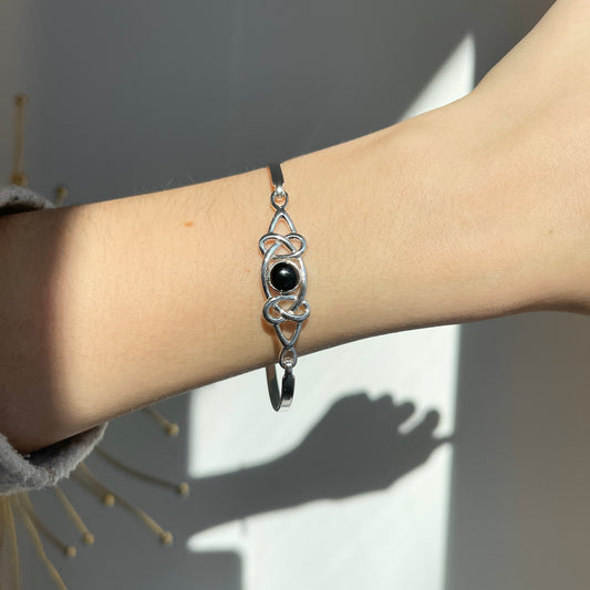 Sterling Silver celtic Weave Onyx Bangle Bracelet