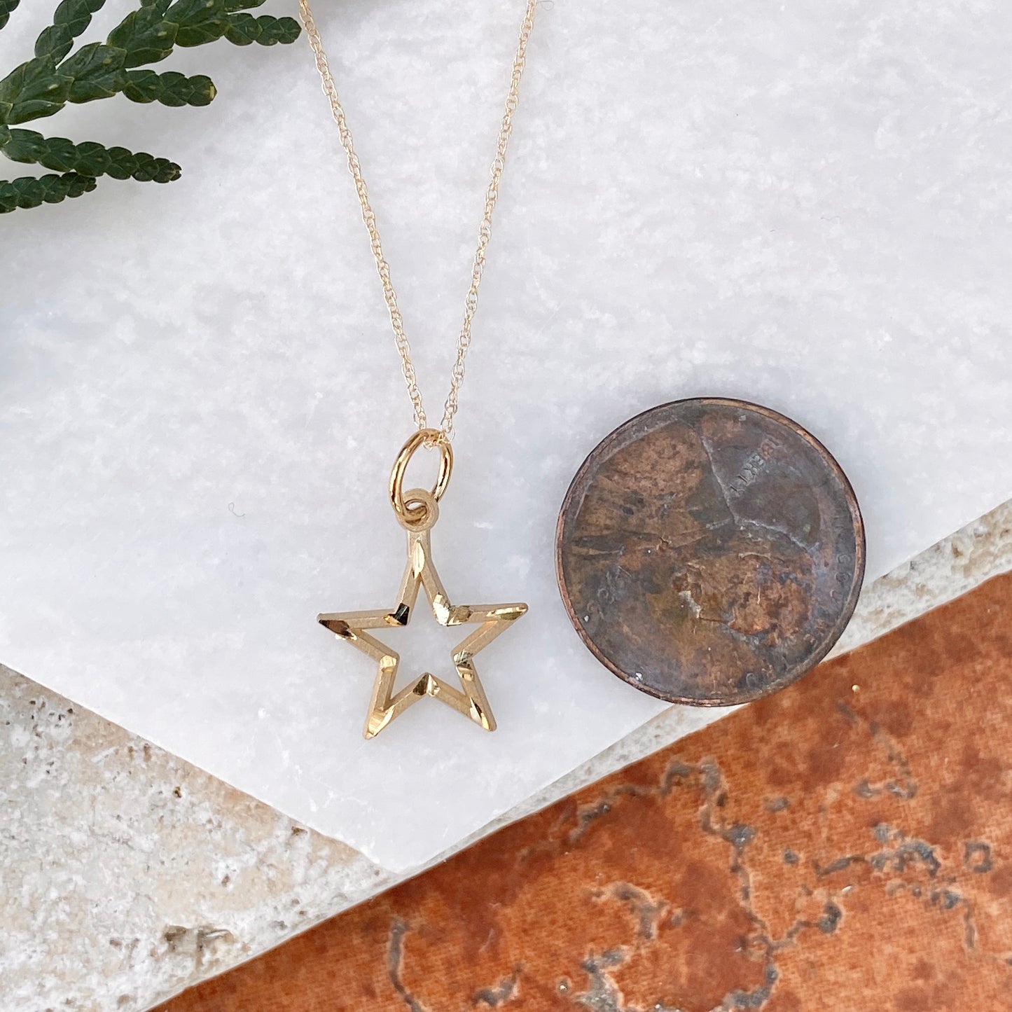 OOO 10KT Yellow Gold Diamond-Cut Star Pendant Chain Necklace, OOO 10KT Yellow Gold Diamond-Cut Star Pendant Chain Necklace - Legacy Saint Jewelry