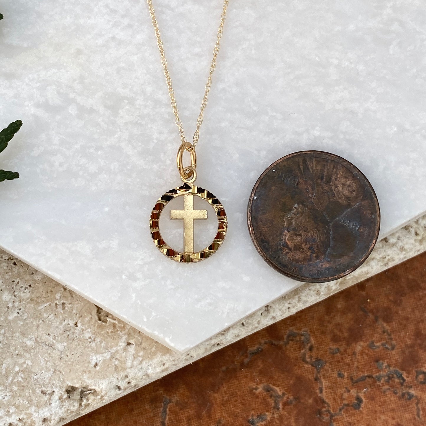 10KT Yellow Gold Diamond-Cut Cross in Circle "Eternal Life" Pendant Necklace, 10KT Yellow Gold Diamond-Cut Cross in Circle "Eternal Life" Pendant Necklace - Legacy Saint Jewelry