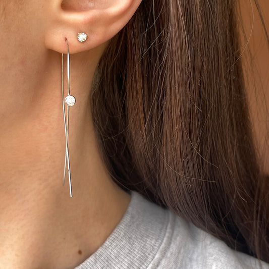 Sterling Silver CZ Stone Threader Ear Wire Earrings 67mm