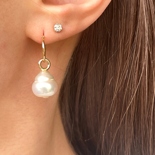 14KT Yellow Gold Paspaley South Sea Pearl Earring Charms 12mm #3