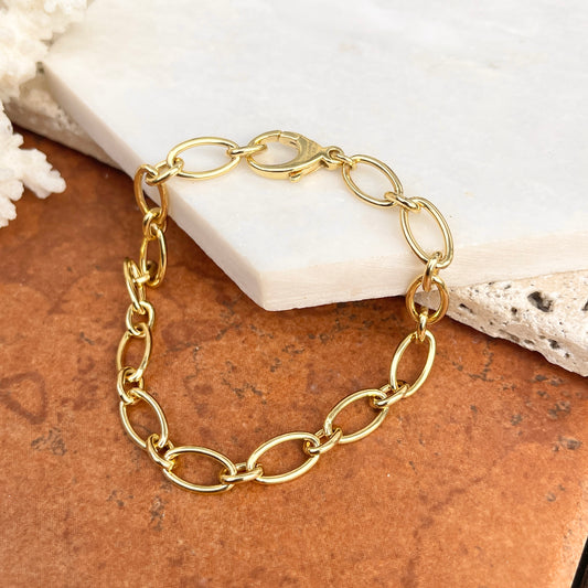 14KT Yellow Gold Polished Open Oval Link Chain Bracelet