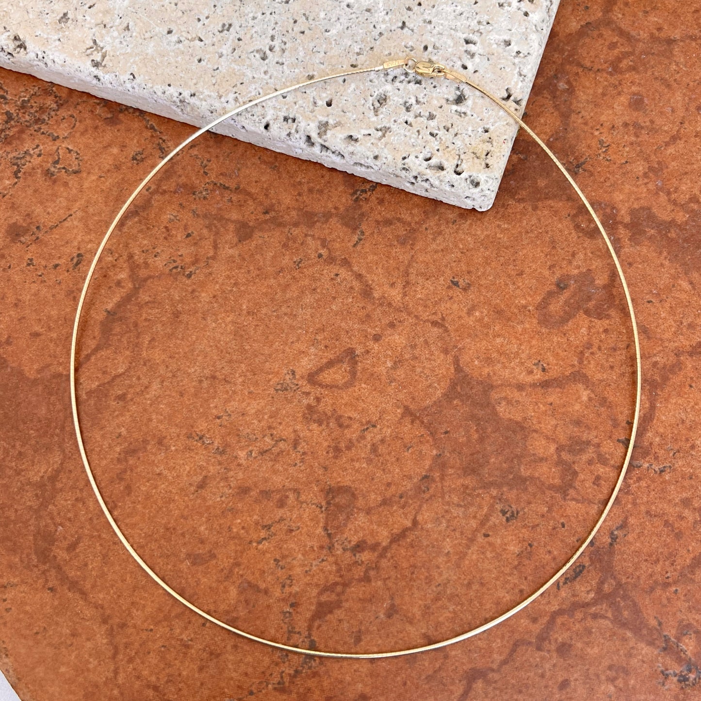 10KT Yellow Gold Cable 1mm Round Neck Wire Omega Chain Necklace