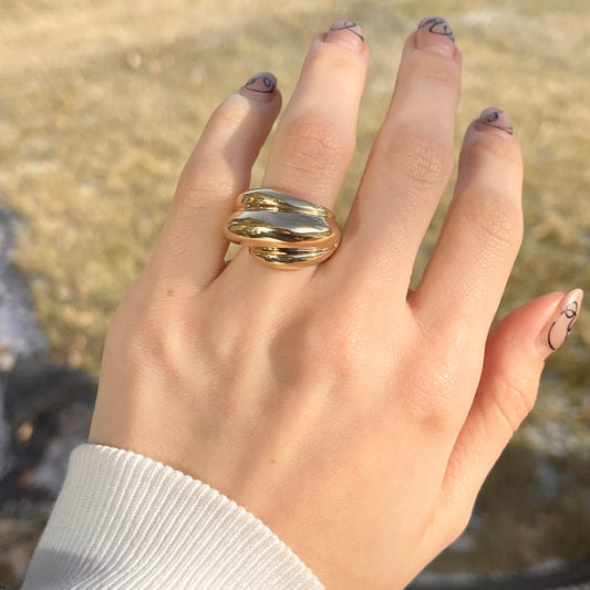 14KT Yellow Gold Polished Chunky Dome Cigar Band Ring