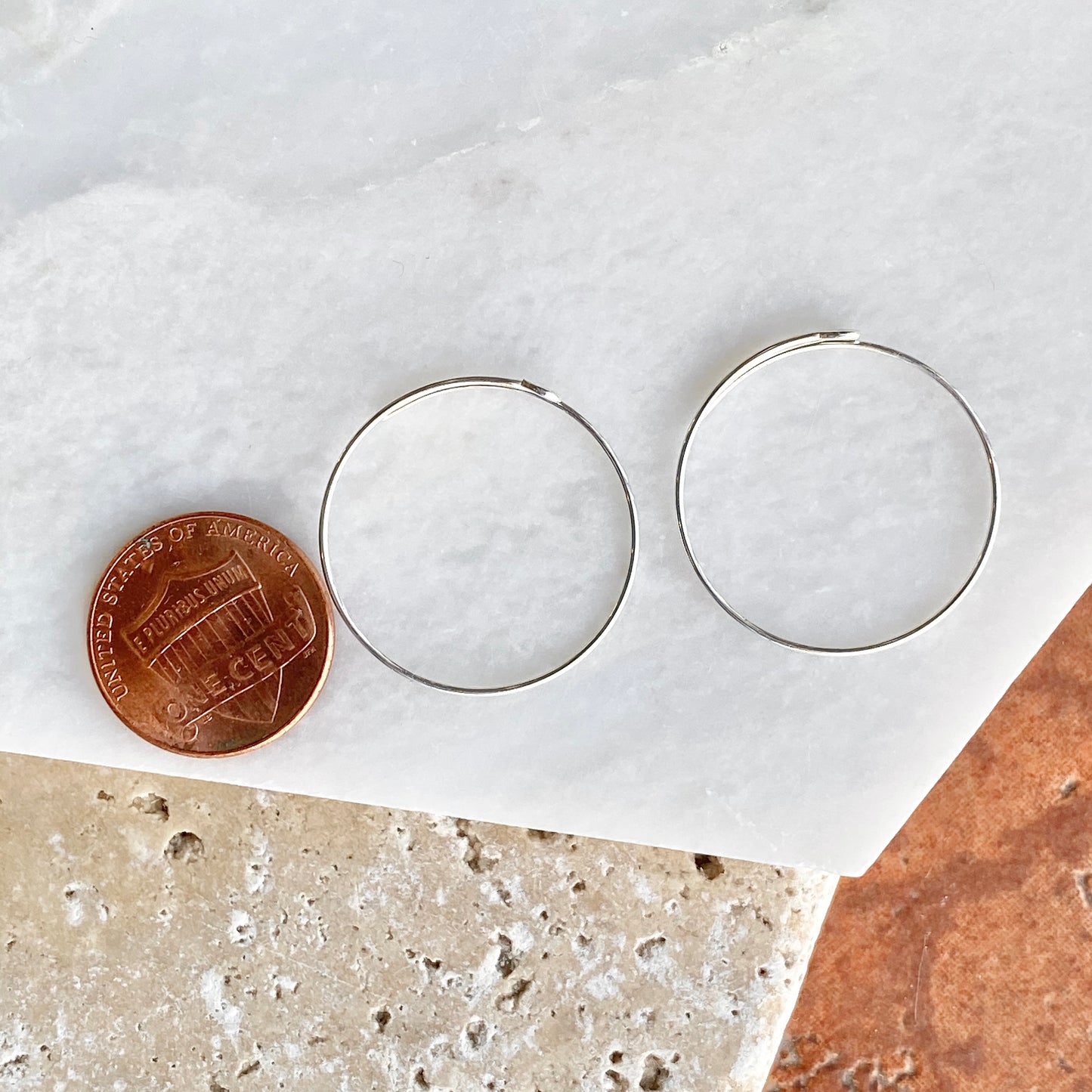 Sterling Silver Thin Hoop Earrings 25mm, Sterling Silver Thin Hoop Earrings 25mm - Legacy Saint Jewelry