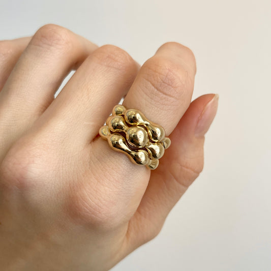 14KT Yellow Gold Wave Bubble Cigar Band Ring