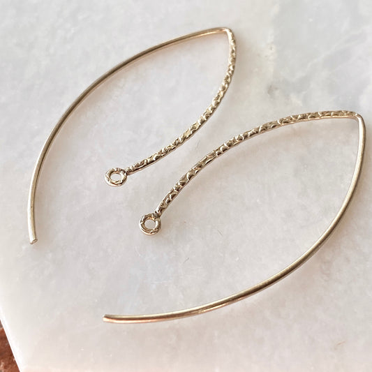 Sterling Silver Textured Marquise Ear Wire with Closed Ring Earrings, Sterling Silver Textured Marquise Ear Wire with Closed Ring Earrings - Legacy Saint Jewelry