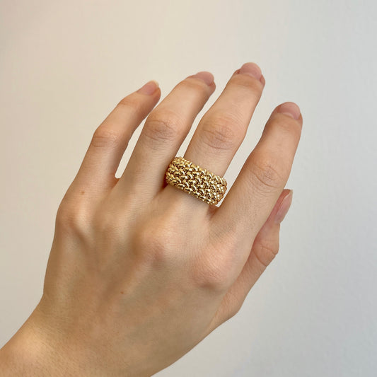 14KT Yellow Gold Mesh Weave Flexible Cigar Band Ring