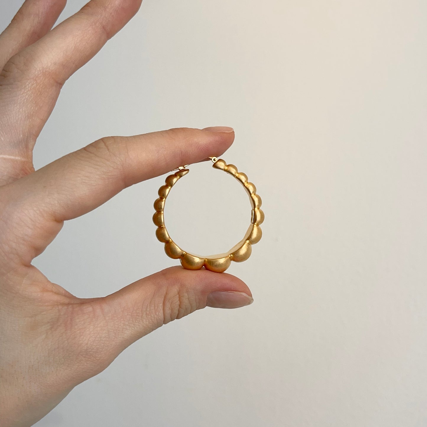 14KT Yellow Gold Matte Bubble Tube Round Hoop Earrings 40mm