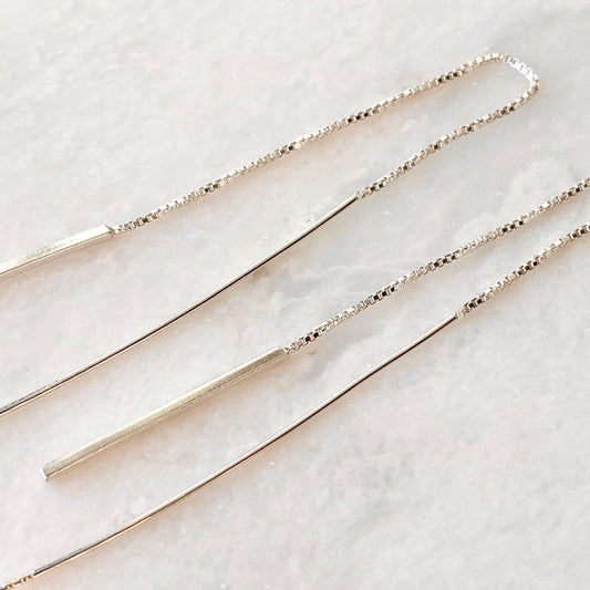 Sterling Silver Threader Box Chain Bar Ear Wire Earrings, Sterling Silver Threader Box Chain Bar Ear Wire Earrings - Legacy Saint Jewelry