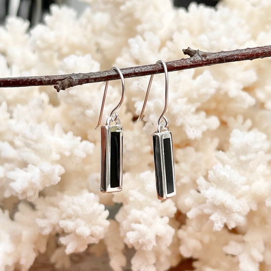 Sterling Silver Black Onyx Bar Dangle Earrings