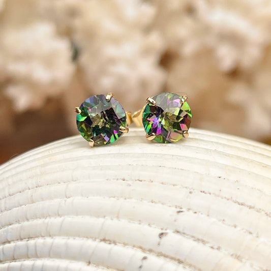 14KT Yellow Gold Mystic Fire Topaz Stud Earrings 6mm