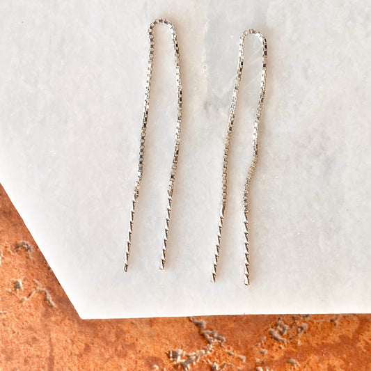 Sterling Silver Threader Box Chain Spiral Bar Wire Earrings, Sterling Silver Threader Box Chain Spiral Bar Wire Earrings - Legacy Saint Jewelry