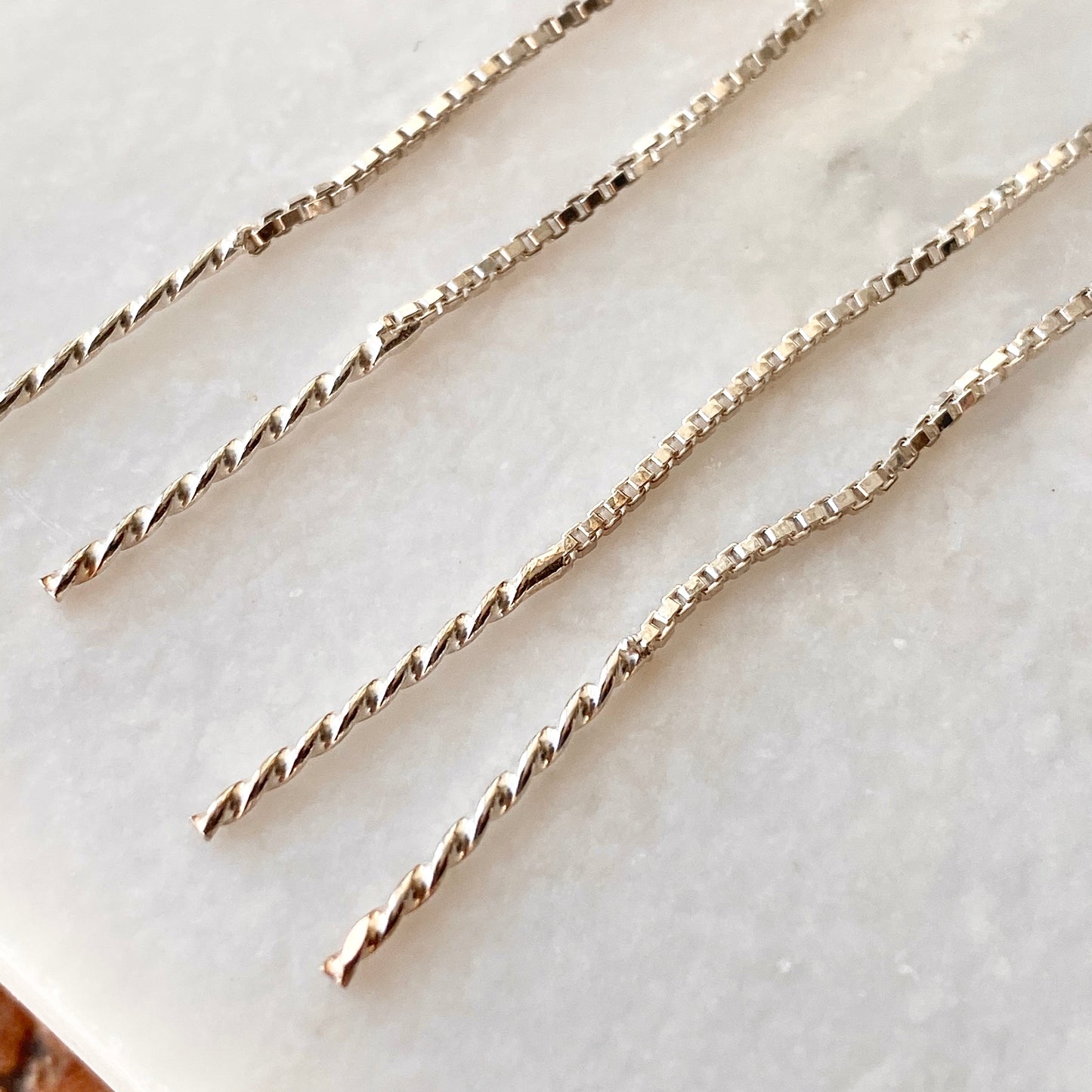 Sterling Silver Threader Box Chain Spiral Bar Wire Earrings, Sterling Silver Threader Box Chain Spiral Bar Wire Earrings - Legacy Saint Jewelry
