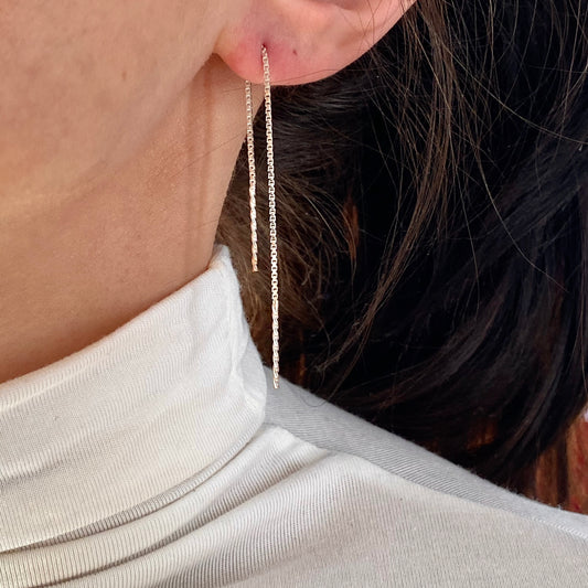 Sterling Silver Threader Box Chain Spiral Bar Wire Earrings, Sterling Silver Threader Box Chain Spiral Bar Wire Earrings - Legacy Saint Jewelry