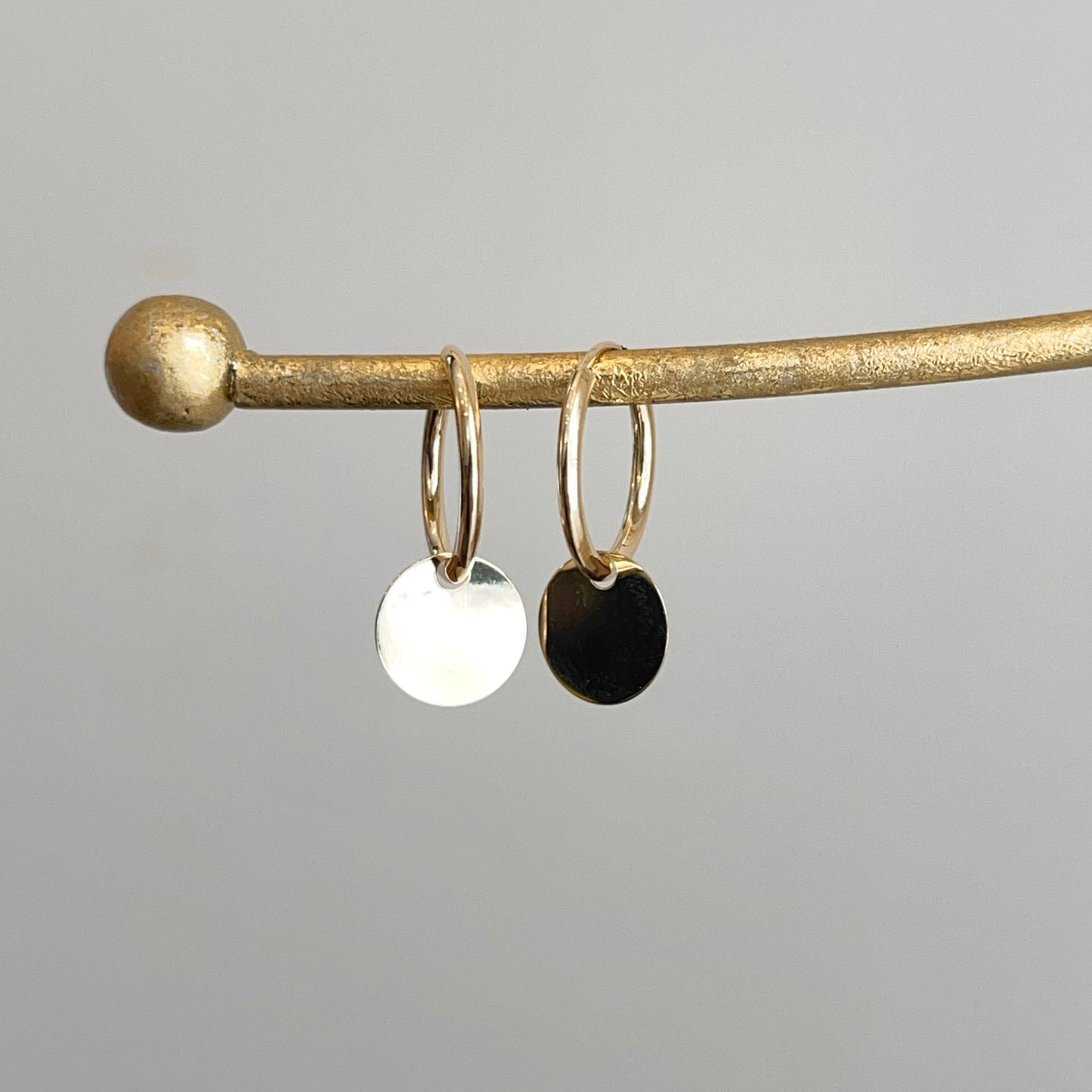 14KT Yellow Gold Round Disc Charm Endless Hoop Earrings 15mm