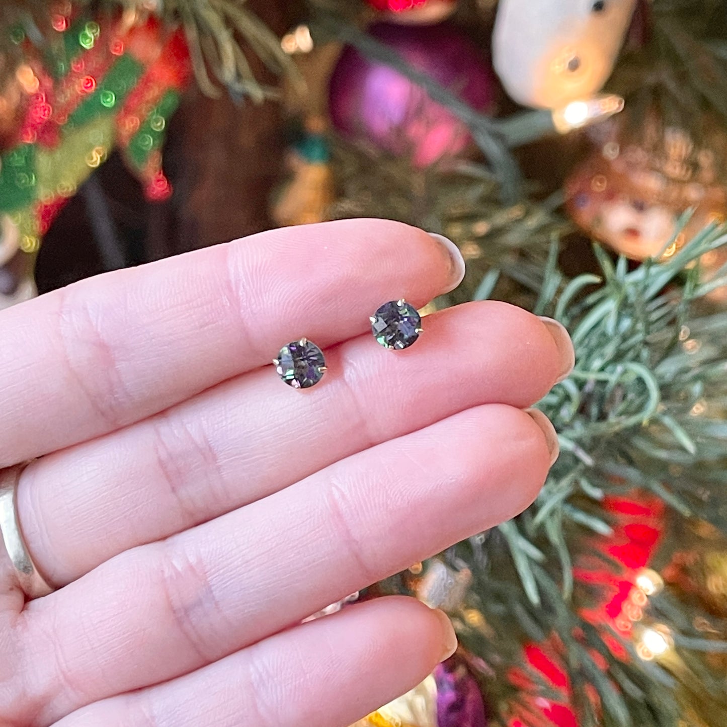 14KT Yellow Gold Mystic Fire Topaz Stud Earrings 6mm