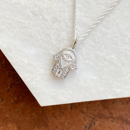 Sterling Silver Hamsa/ Chamseh Pendant Necklace, Sterling Silver Hamsa/ Chamseh Pendant Necklace - Legacy Saint Jewelry