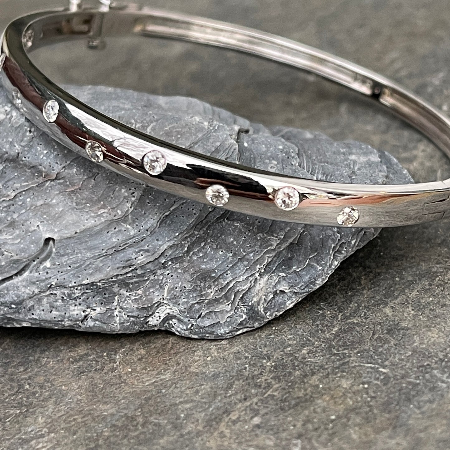 14KT White Gold .50 CT Gypsy Diamond Thin Bangle Bracelet