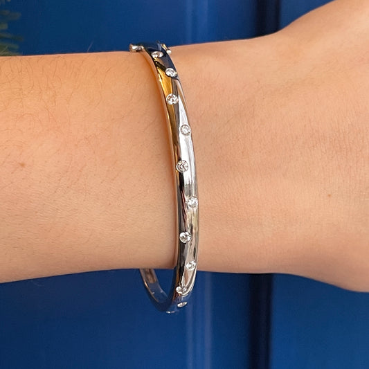 14KT White Gold .50 CT Gypsy Diamond Thin Bangle Bracelet