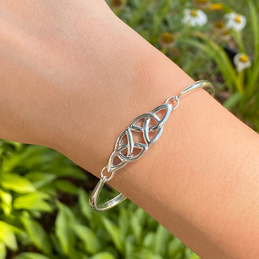Sterling Silver Celtic Knot Thin Bangle Bracelet, Sterling Silver Celtic Knot Thin Bangle Bracelet - Legacy Saint Jewelry
