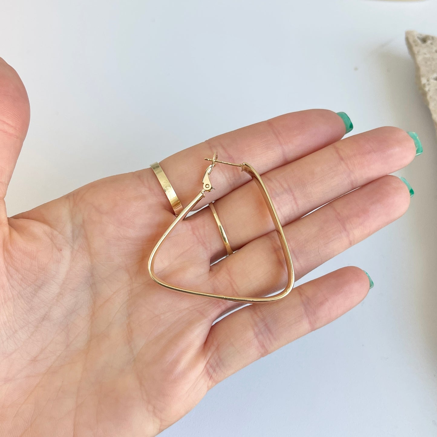 14KT Yellow Gold 7mm Wide Triangle Omega Hoop Earrings 40mm