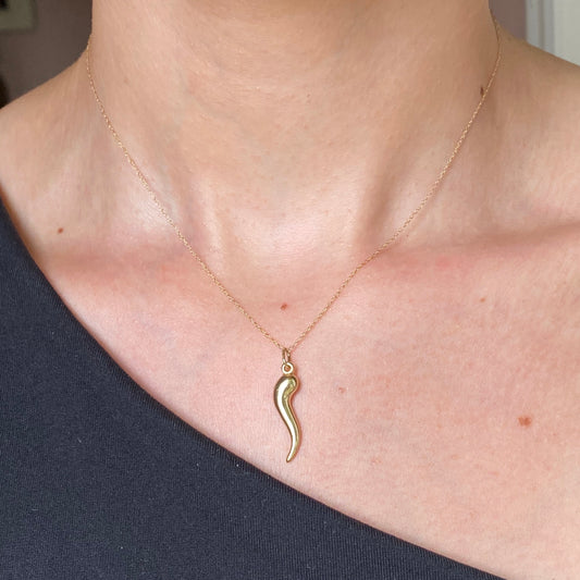 14KT Yellow Gold "Cornicello" Italian Horn Pendant Charm 25mm, 14KT Yellow Gold "Cornicello" Italian Horn Pendant Charm 25mm - Legacy Saint Jewelry