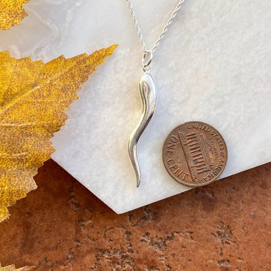 Sterling Silver Large "Cornicello" Italian Horn Pendant Charm, Sterling Silver Large "Cornicello" Italian Horn Pendant Charm - Legacy Saint Jewelry