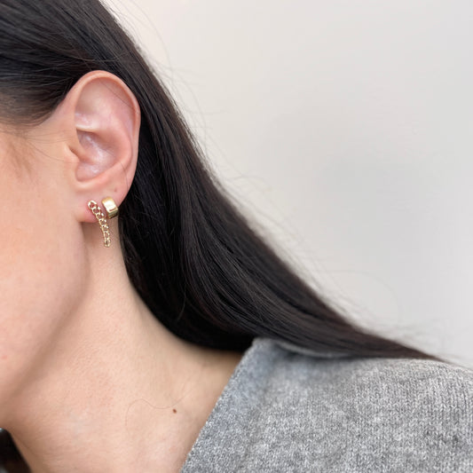 14KT Yellow Gold Curb Chain Link Dangle Ear Climber Earrings