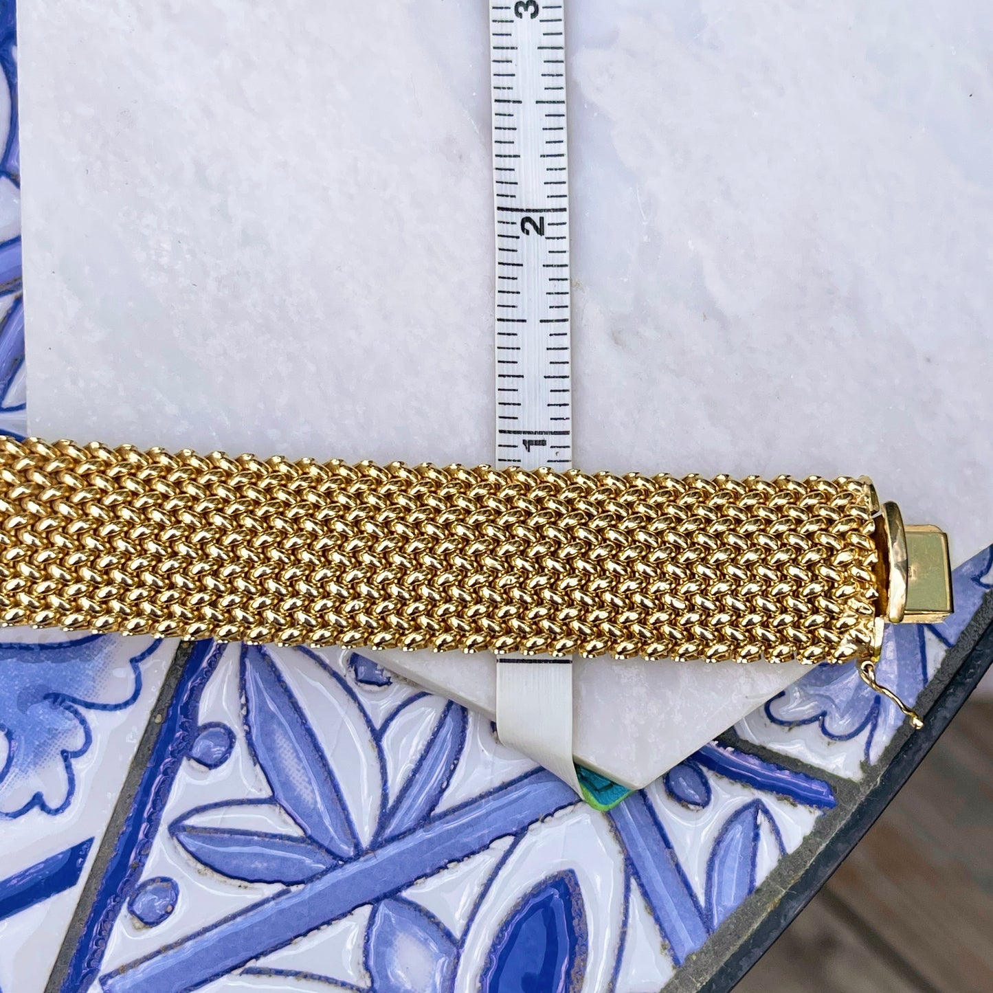 14KT Yellow Gold Wide Soft Mesh Link Bangle Bracelet 22mm