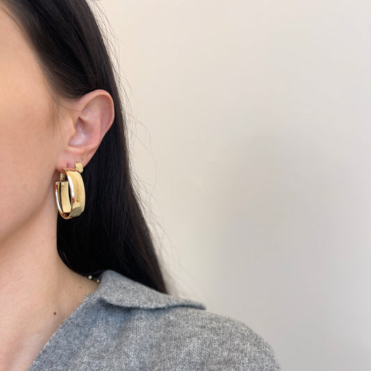 14KT Yellow Gold Thick Oval Omega Back Hoop Earrings 34mm