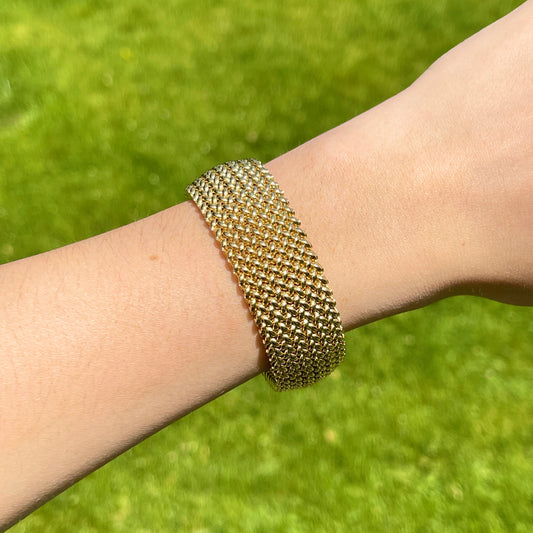14KT Yellow Gold Wide Soft Mesh Link Bangle Bracelet 22mm