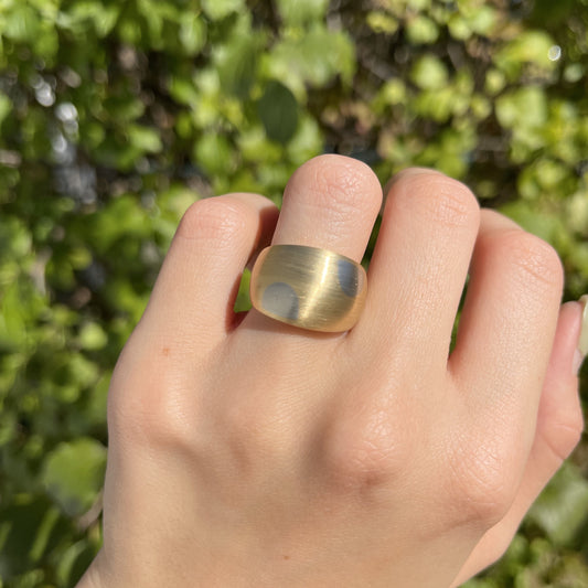 Estate 18KT Yellow Gold + White Gold Mid Century Domed Matte Ring