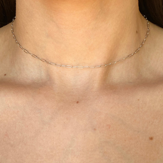 14KT White Gold Polished Open Paper Clip Chain Link Necklace 1.8mm, 14KT White Gold Polished Open Paper Clip Chain Link Necklace 1.8mm - Legacy Saint Jewelry