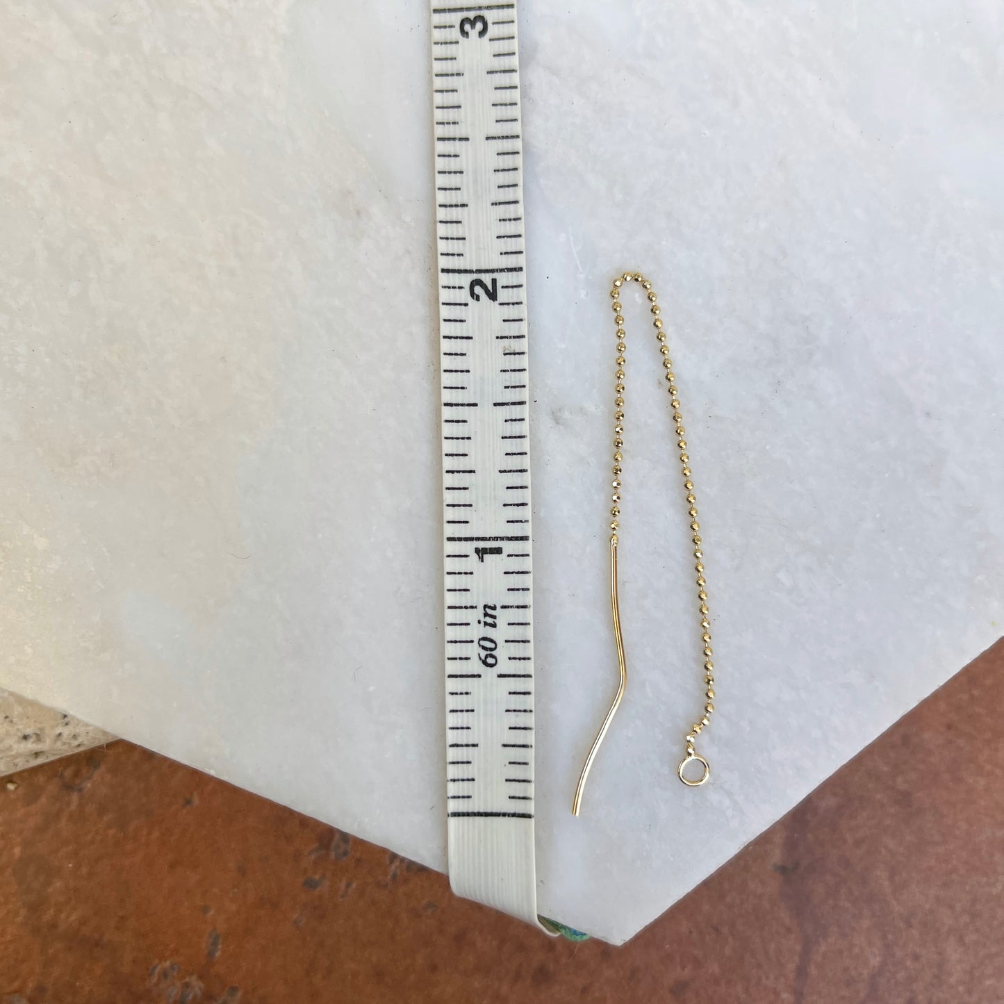 14KT Yellow Gold Diamond-Cut Ball Chain Open Ring Threader Earrings - LSJ